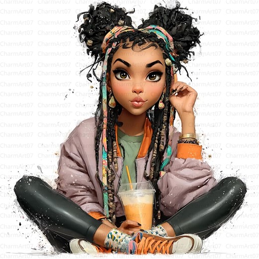 Cozy Coffee Afro Woman Clipart: Watercolor Girl JPG (digital Download) - Etsy