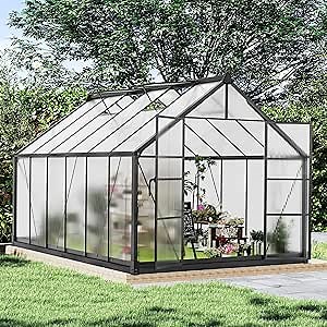 8 x 12 FT Polycarbonate Greenhouse, Ideal for Walk-in Gardening in Your Backyard