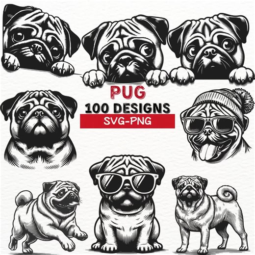 Pug Dog SVG Bundle, 100 Pug Designs, Cute Pug Clipart, Pug PNG Files, Pug Face Vector, Digital Pug Art, Instant Download for Cricut Projects - Etsy