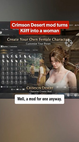 Tired of playing as Kliff in Crimson Desert? This #mod lets you create your own female character.