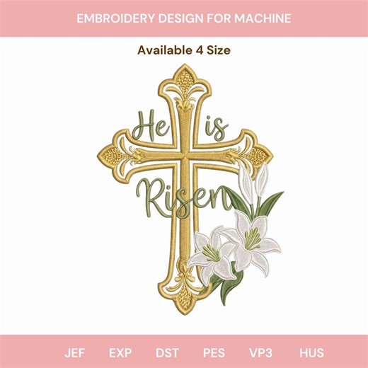 Christian Cross Embroidery Design, Floral Wooden Cross, Religious Easter, Machine Embroidery, 4 Sizes, Digital Download - Etsy
