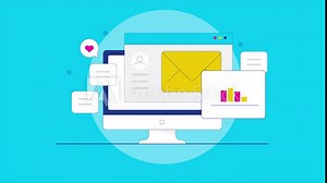 Email marketing software, incoming message and chat bubble on smartphone screen with data on dashboard, animation video.