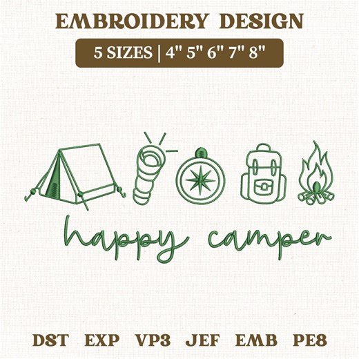 Happy Camper Machine Embroidery File, Camping Adventure Icons Design (digital Download) - Etsy