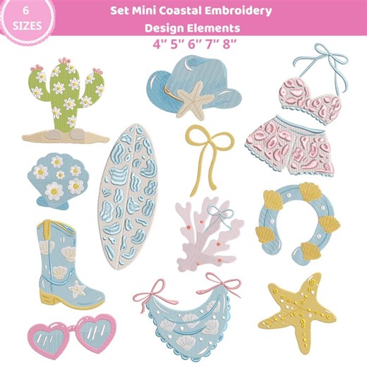 Tiny Coastal Embroidery Designs, New England Summer Mini Bundle, Tiny Sea Shell & Crab Embroidery, Nautical Summer Elements - Etsy