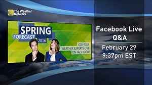Have you RSVP'd to our #AfterCast? The LIVE Q&A with meteorologists Chris Scott and Jaclyn Whittal starts immediately after the premiere of our #SpringForecast. Send in your questions HERE: http://ow.ly/YLsYZ | The Weather Network