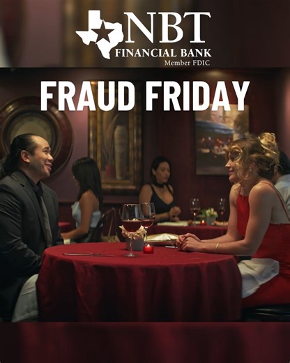 Red flag on a first date: they ask for your PIN number to "verify who you are." Just as you'd steer clear of that question on a date, be cautious with similar requests via email, phone or text. Trust your gut and learn to spot the scams! NBT Financial Bank | Member FDIC #NBTfinancial #Banklocal #Fortworth #Azle #Hurst #Burleson #Willowpark #Grapevine #Fraudfriday #Scamawareness #AmericanBankersAssociation | NBT Financial Bank