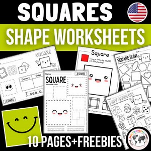 Kindergarten 2D Shapes Worksheet: SQUARE - Shape Sort, Shape Hunt, Math Activity