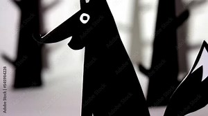 Wolf a cut out animation of a wolf and a red rose in stylised forest setting Made with adobe animate and cut out and re filmed using stop motion animation.
