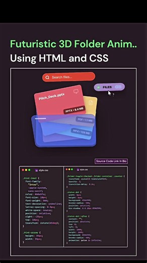 Futuristic 3D Folder Animation Using HTML & CSS 📁🚀