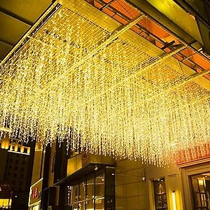 LED Icicle Christmas Lights, 13FT 96 LEDs Fairy String Lights Extendable Curtain 8 Modes Dangling Twinkle Novelty Hanging Lights for Ceiling Party Window Decorations, Warm White 4M