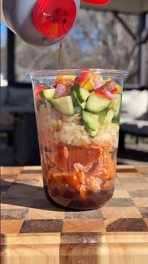 Honey Smoked Salmon with crispy rice and crisp veggies #seafood #food #recipe #salad