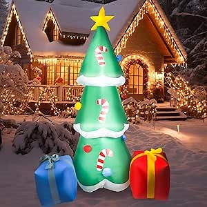 6FT Inflatable Christmas Tree, Automatic Blow Up Decorations With LED for Garden Lawn Yard, Cute Outdoor Inflatables, Gift for Boys/Girls
