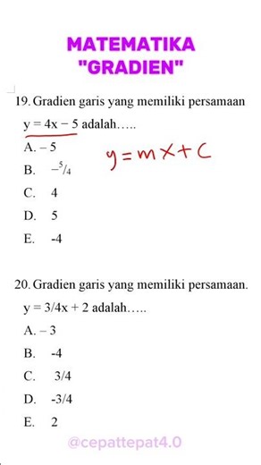 20 seconds to go! Easy Middle and High School Math Problems: Finding the Gradient of a Line Equation