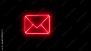 neon mail envelope icon animated on black background. glowing neon Mail envelope, Glowing animated Message symbol , Digital Message icon visual.