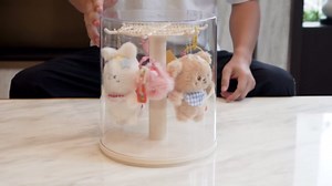 Rotating Doll Display Stand for 6.7-inch collectible Figures - Detachable Crystal PET Cover, Silent Motor Dustproof Showcase for Blind Box Toys(White)