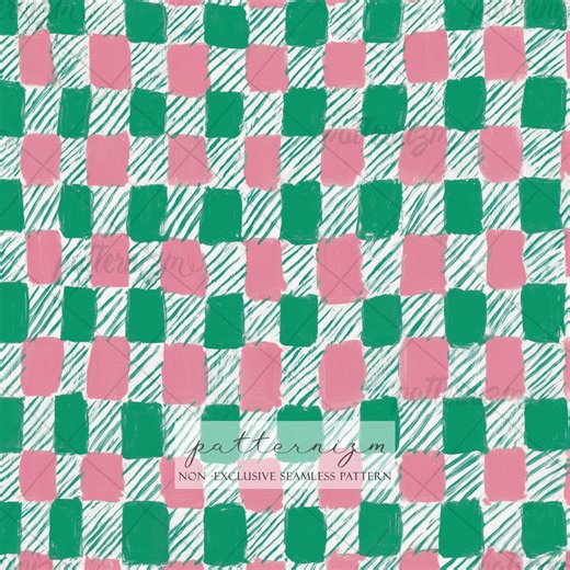 Pink and Green Checkered Seamless Pattern - Watercolor Gingham Stripe Design, Preppy Aesthetic Fabric, Preppy Spring Digital Download Art - Etsy