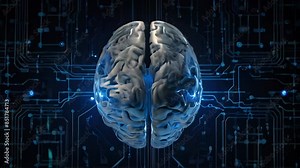 human brain with neural pathways illuminated in blue against a dark background. brain's structure and the advanced technology used to visualize it