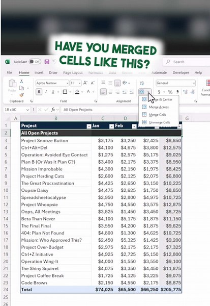 Don't: Merge your cells ❌ Do: Center Across ✅ #excel #exceltips #exceltipsandtricks #spreadsheets #spreadsheettricks #finance #exceltutorial