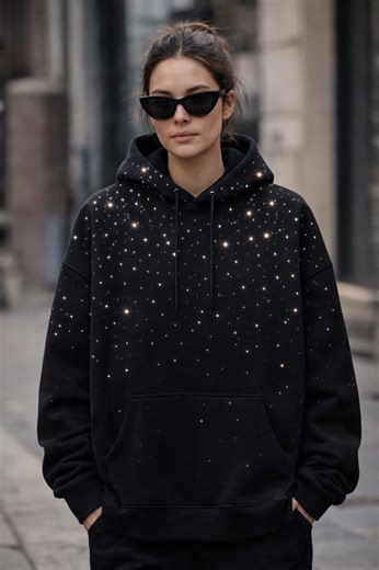 Starfall Rhinestone Hoodie – Unisex Oversized Black Hoodie With Stones - Etsy