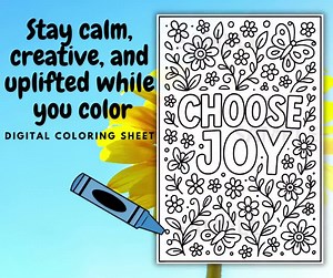 Choose Joy Coloring Page, Printable Affirmation Wall Art, Positive Quote Digital Download, Mindful Relaxing Coloring Sheet - Etsy
