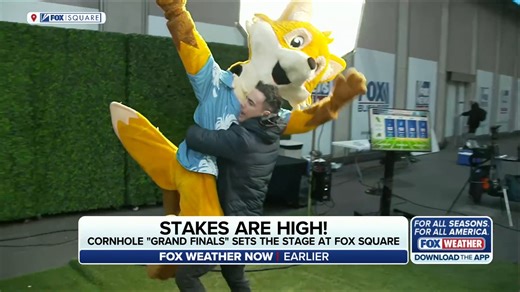 IT'S GO TIME: Meteorologist Weather Bender shows off his cornhole skills at the FOX Weather Tailgate today, as he completed an improbable comeback against Nick Kosir - The Dancing Weatherman . #newyorkcity #tailgate #NFL #football #foxweather | FOX Weather