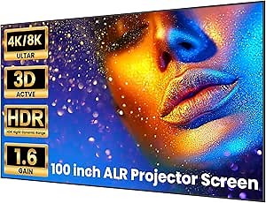 BIGASUO ALR Projector Screen 100 inch, 1.6 Gain Ambient Light Rejecting Projection Screen, 16:9 Anti-Crease Indoor Projector Screen, 4K HD Fixed Frame 3D Movie Screen for Home Theater, Easy to Instal