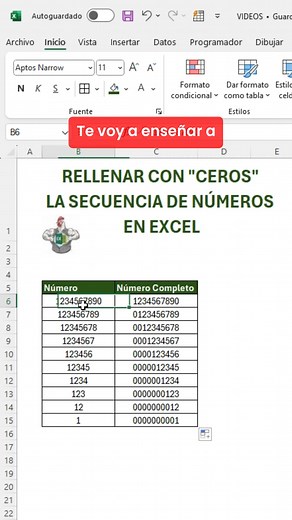 Como rellenar con ceros una secuencia de números #Excel #office #tutorial | El Pollo Excel-ero
