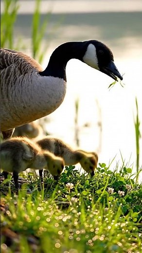 Protective and Caring | Canada Goose Feeding Time #birds #naturedocumentary #wildlife #usa #nature