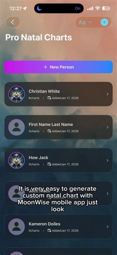 Making your birth chart has NEVER been this easy 🌟 Forget complicated astrology sites with confusing layouts. MoonWise gets your full natal chart in 30 seconds: ✨ How it works: \t1.\tEnter your birth date \t2.\tAdd your birth time \t3.\tSelect your birth location \t4.\tTAP → Your complete chart appears 📊 What you get: • All planetary placements • Sun, Moon, Rising signs • House positions• Aspect patterns • Beautiful visual chart 🔥 The game-changer: Once it’s saved, our AI astrologer assistant