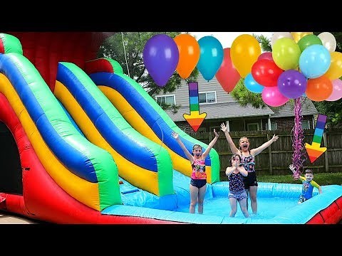 FAMILY FUN DAY on GIANT INFLATABLE WATER SLIDE BOUNCE HOUSE FOR KIDS!
