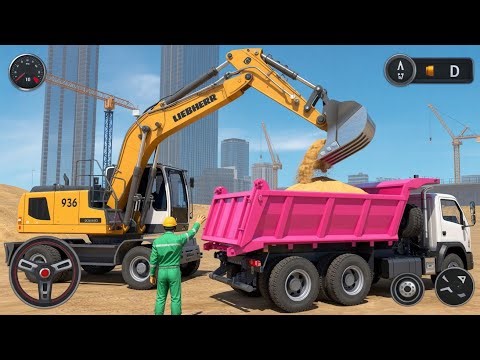 Pink Dump Truck Excavator Loading Simulation Gameplay | Bunny Play And Fun