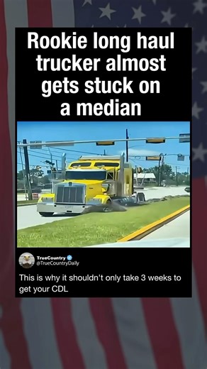 Rookie long haul trucker almost gets stuck on a median