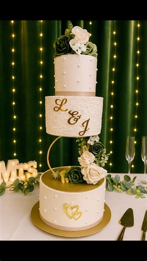 ✨ Un magnifique gâteau de mariage tout en élégance ✨ Sous ses teintes vert chasseur et doré, ce gâteau suspendu incarne le raffinement et la douceur. Un mariage parfait entre la vanille et le chocolat, pour célébrer l’amour avec gourmandise 💍🍰 Félicitations aux mariés 🤍💚💛 #coeurdangecreations #weddingcake #PâtisserieArtisanale #faitavecamour #CréationPersonnalisée | Coeur D'ange Créations