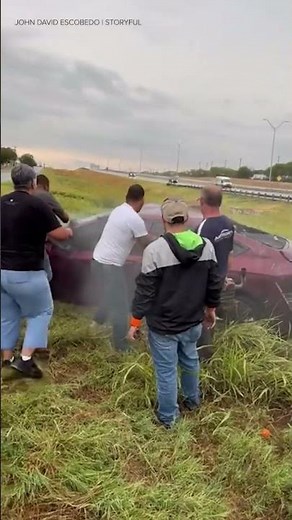 A group of strangers banded together to rescue a man from a flipped vehicle in Texas.