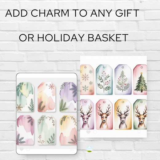 Printable Christmas Gift Tags Pastel Holiday Wrapping Labels Watercolor Reindeer & Holly Tags DIY Gift Tag - Etsy