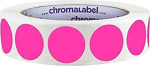 ChromaLabel 1 Inch Round Colored Stickers, Permanent Color Coding Labels, Fluorescent Pink Dots, Round Pink Stickers, 1000 Colored Sticker Dots per Roll, Fluorescent Pink