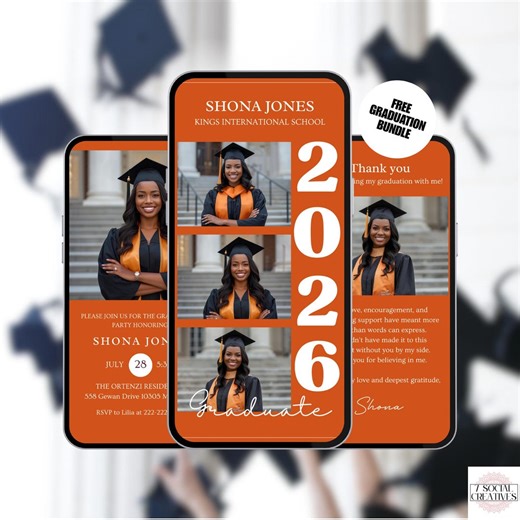 Orange Graduation Announcement Invitation With Thank You. Digital Boys or Girls Class of 2026 Grad Invite With Photos. Instant Download. - Etsy