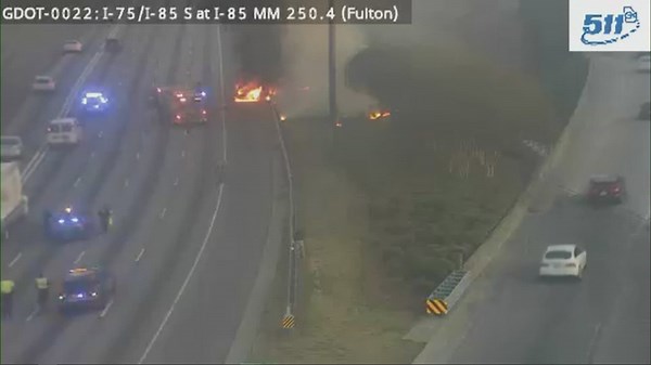 Car engulfed in flames on I-85 south