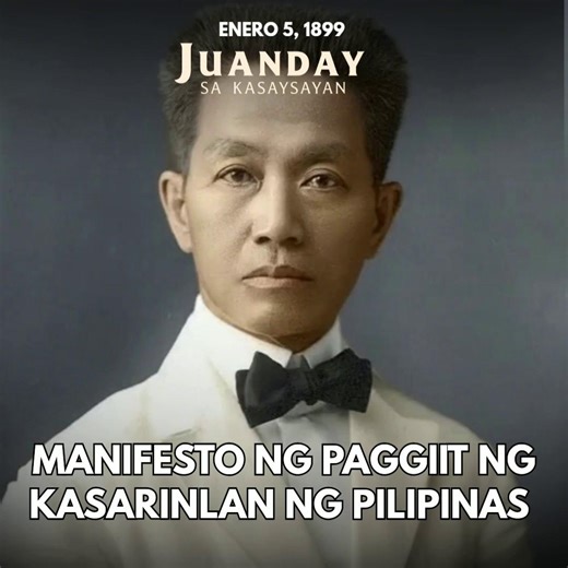 MANIFESTO NG PAGGIIT NG KASARINLAN NG PILIPINAS Noong ika-5 ng Enero taong 1899, inilatha ni dating pangulong Emilio Aguinaldo ang manifesto na nagsasabi na handang ipaglaban ng mga Pilipino ang kasarinlan ng Pilipinas na kanilang na ipanalo. Ito ay kasunod ng nangyaring treaty sa Paris na nagsasabing mapupunta sa mga Amerikano ang Pilipinis. Nailathala ito sa La Independencia ang itinuturing na pinaka maimpluwensyang pahagayan sa Pilipinas. #IJuander #JuanDaySaKasaysayan | I JUANder