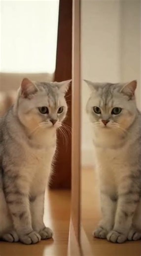 Cat Discovers Its Own Reflection