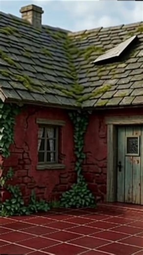 Charming Rustic Cottage with Ivy and Moss-Covered Roof