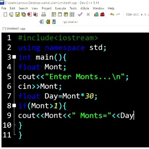 Month to Days Conversion Program in C++