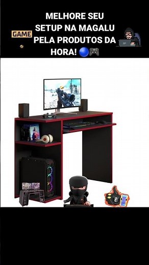 Escrivaninha Mesa Gamer Setup Computador Notebook Preto Vermelho Azul