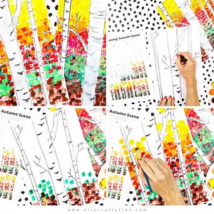 AUTUMN BIRCH TREE PAINTING https://www.artycraftykids.com/art/flow-drawing-for-kids-autumn-birch-tree-painting/ #autumn #kidscraft #painting | Arty Crafty Kids