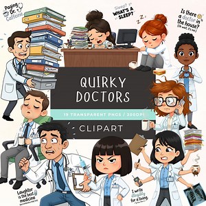 Quirky Doctor Clipart Bundle, Funny Male & Female MD Graphics, Healthcare Professional Pngs, Stressed Doc, Medical Humor, Diverse Doctors - Etsy