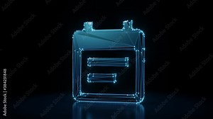 3d rendering 4k fly through wireframe neon glowing symbol of calendar with two lines with bright dots on dark background with blured reflection on floor