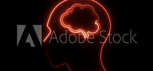 Neon Outline of Human Head with Brain - Concept of Artificial Intelligence and Mental Health