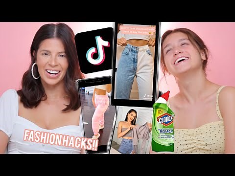 TRYING tiktok DIY fashion HACKS to UPCYCLE our old clothes