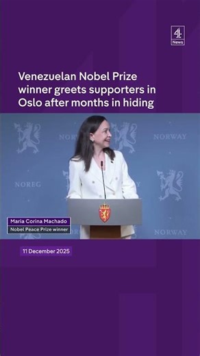 Venezuelan Nobel Prize winner greets supporters in Oslo after months in hiding