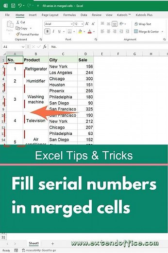 Fill serial numbes in merged cells